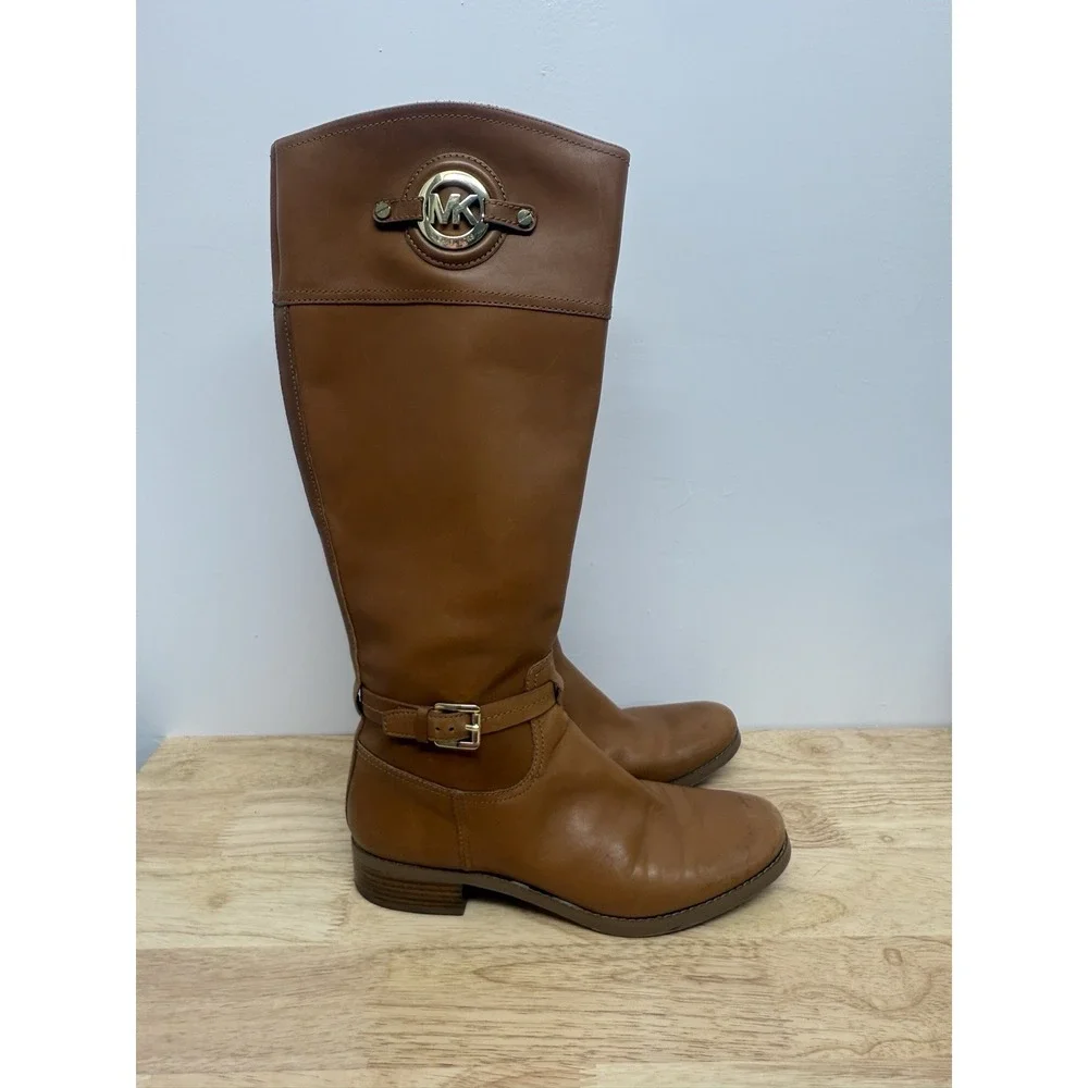 MICHAEL KORS Women's Stockard 10M Cognac Brown Riding Equestrian Tall Boots #54